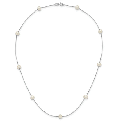 10K White Gold 10K 5-6mm Round Freshwater Cultured Pearl 9-Station 18 Inch Necklace