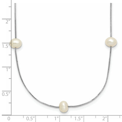 10K White Gold 10K 5-6mm Round Freshwater Cultured Pearl 9-Station 18 Inch Necklace