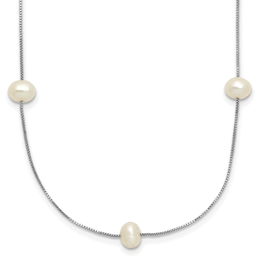 10K White Gold 10K 5-6mm Round Freshwater Cultured Pearl 9-Station 18 Inch Necklace