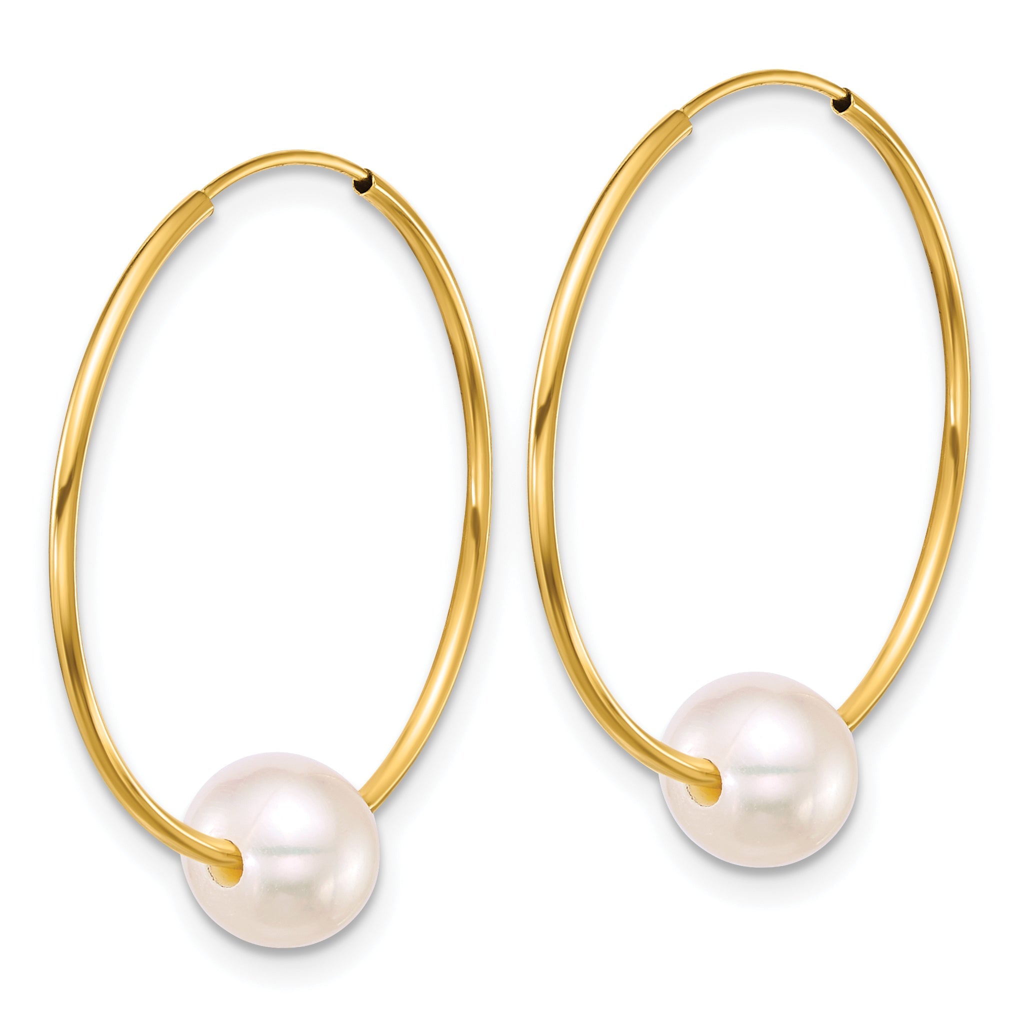10K Yellow Gold Polished 6-7mm Semi-Round Freshwater Cultured Pearl Endless Hoop Earrings