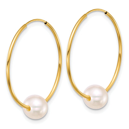 10K Yellow Gold Polished 6-7mm Semi-Round Freshwater Cultured Pearl Endless Hoop Earrings
