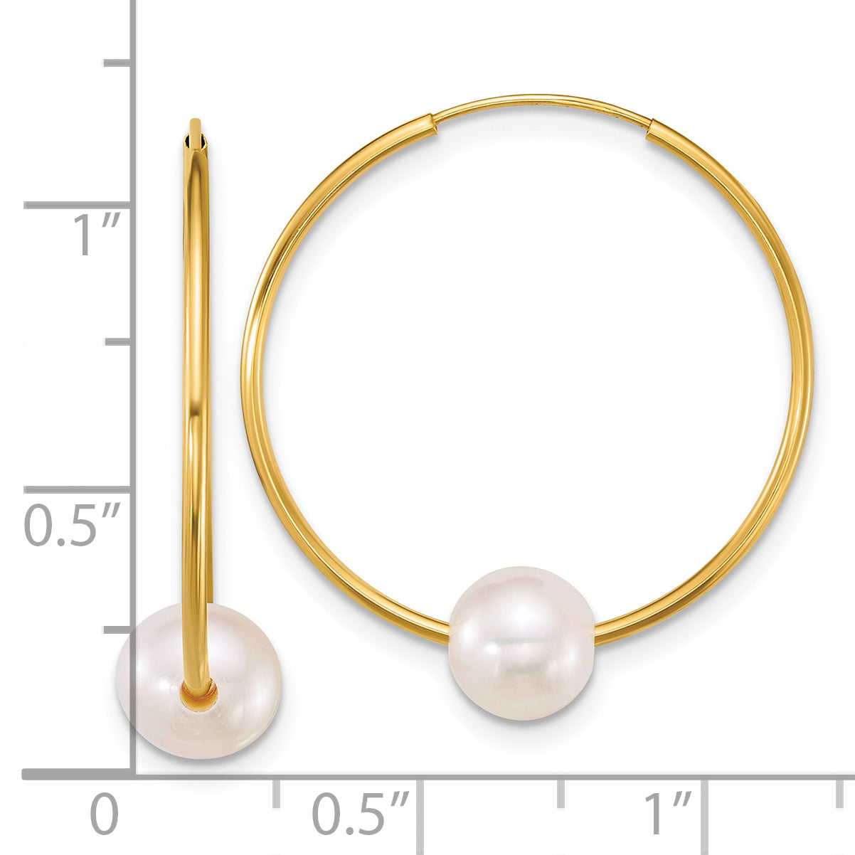 10K Yellow Gold Polished 6-7mm Semi-Round Freshwater Cultured Pearl Endless Hoop Earrings