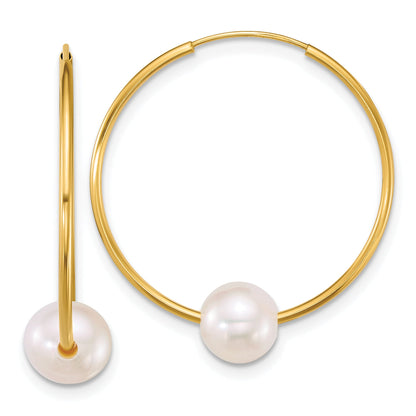 10K Yellow Gold Polished 6-7mm Semi-Round Freshwater Cultured Pearl Endless Hoop Earrings