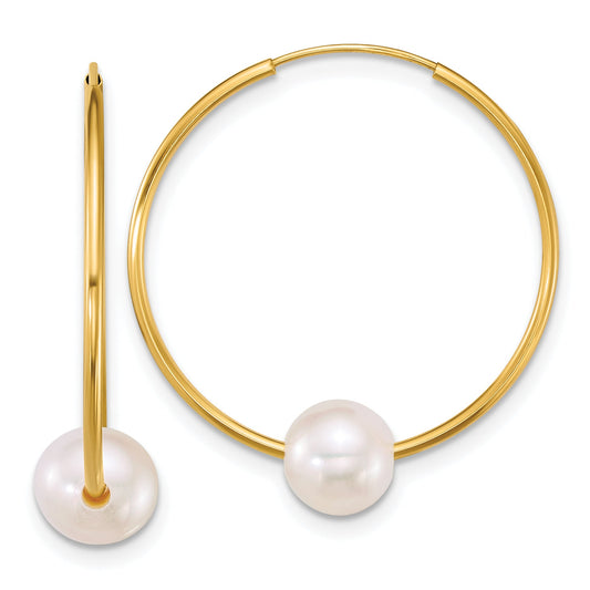 10K Yellow Gold Polished 6-7mm Semi-Round Freshwater Cultured Pearl Endless Hoop Earrings