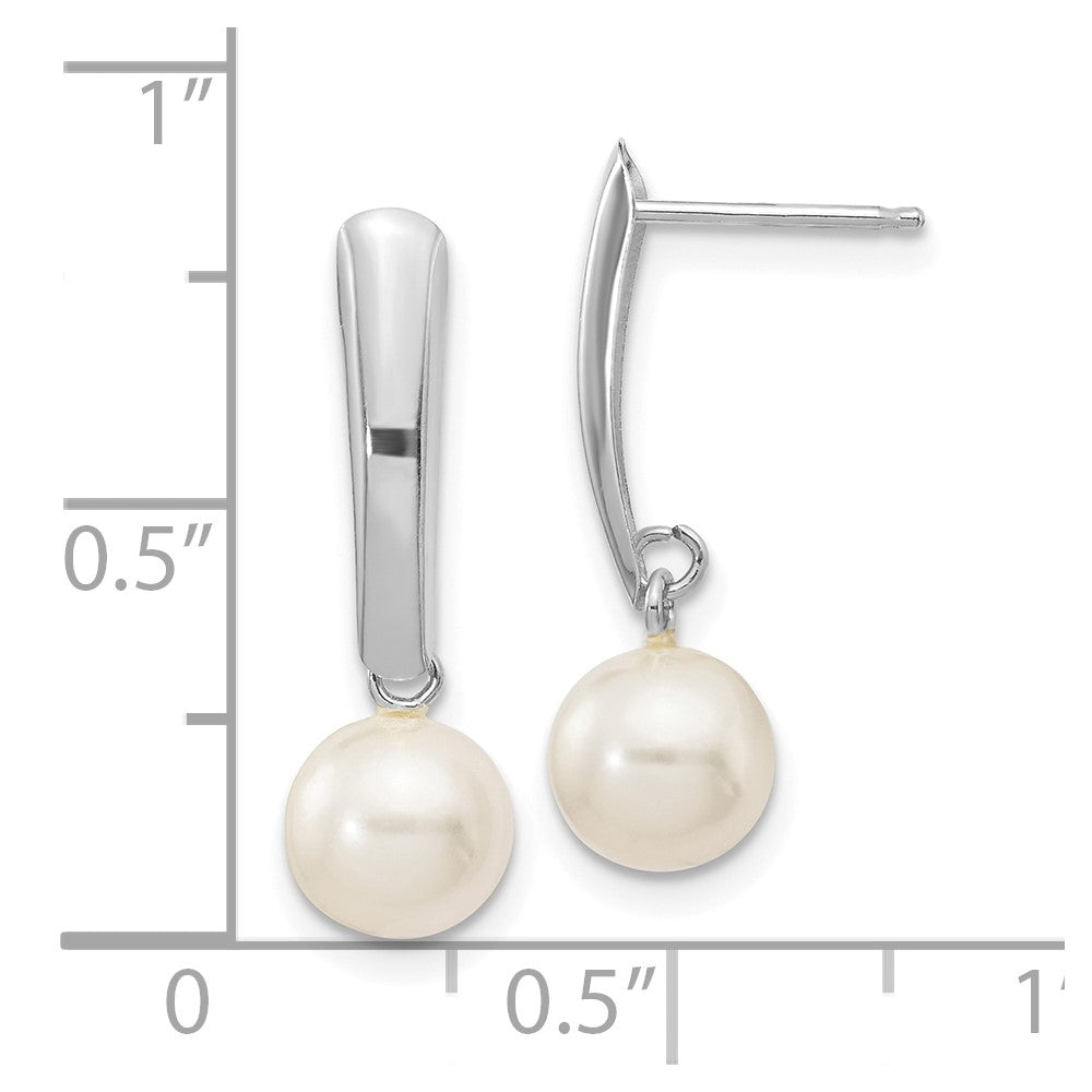 10K White Gold 10K 6-7mm Round Freshwater Cultured Pearl Post Dangle Earrings