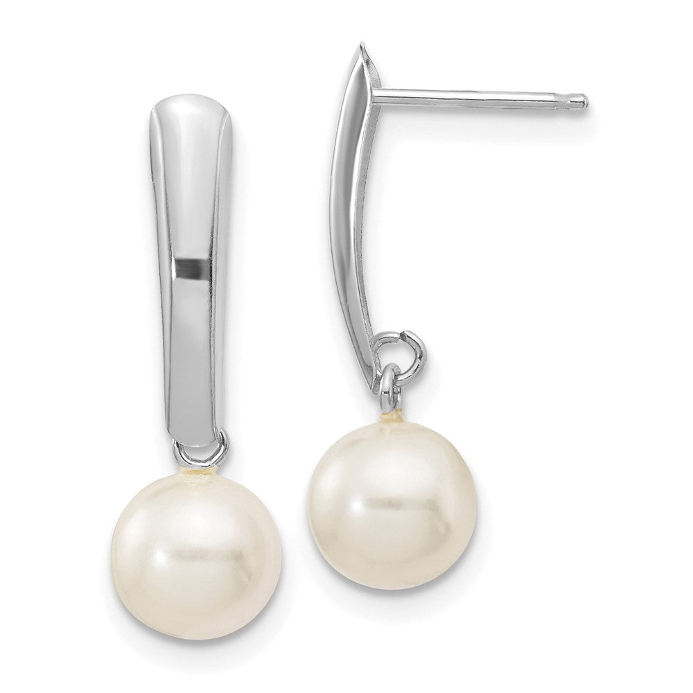 10K White Gold 10K 6-7mm Round Freshwater Cultured Pearl Post Dangle Earrings