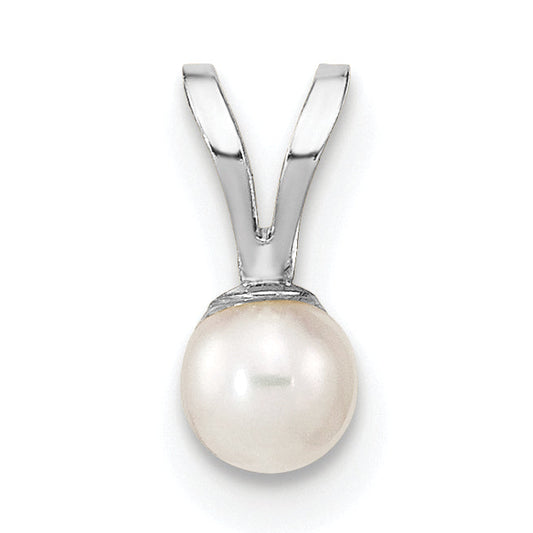 10K White Gold 3-4mm Round Freshwater Cultured Pearl Pendant