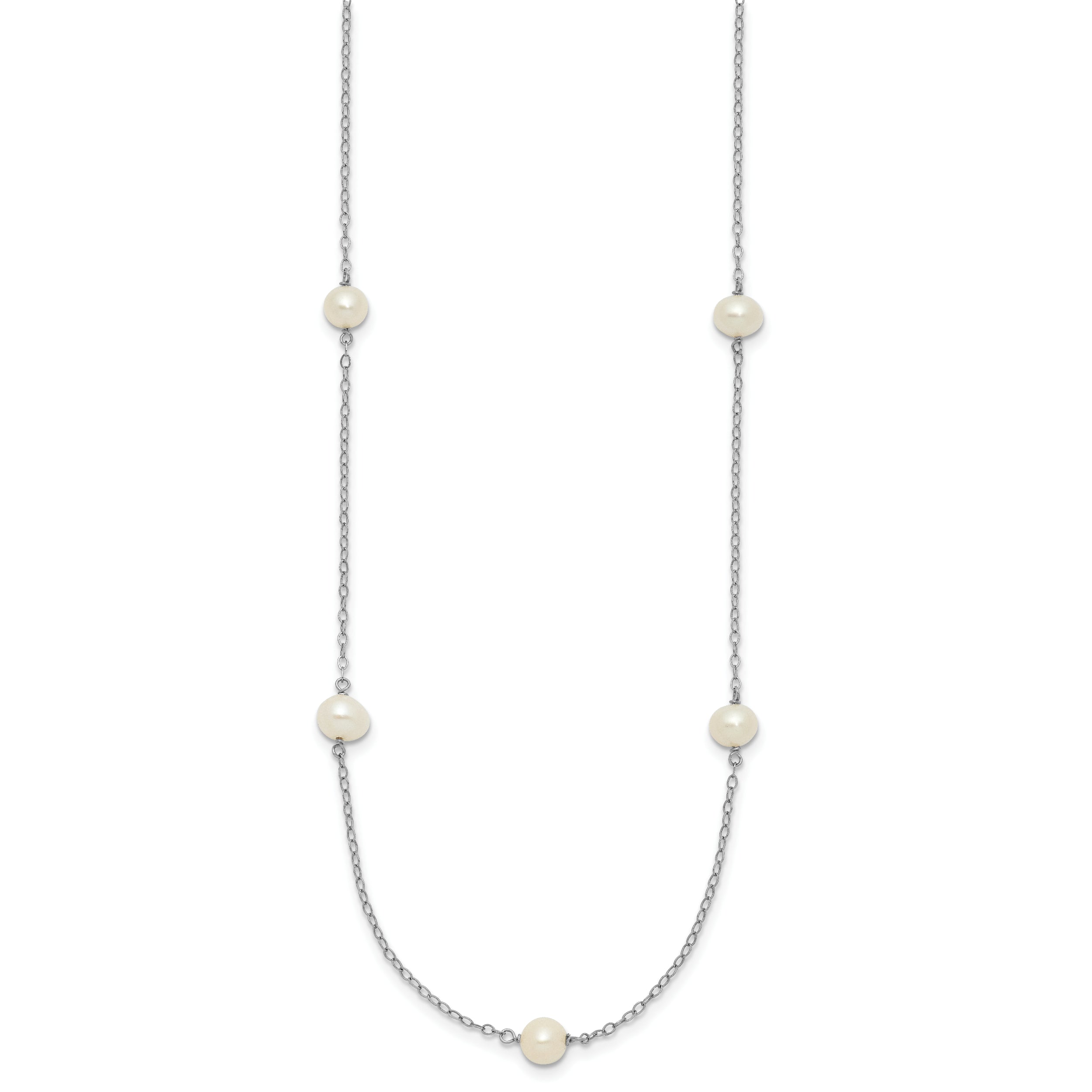 10K White Gold 10K 5-6mm Round Freshwater Cultured Pearl 7 Station 16 Inch Necklace