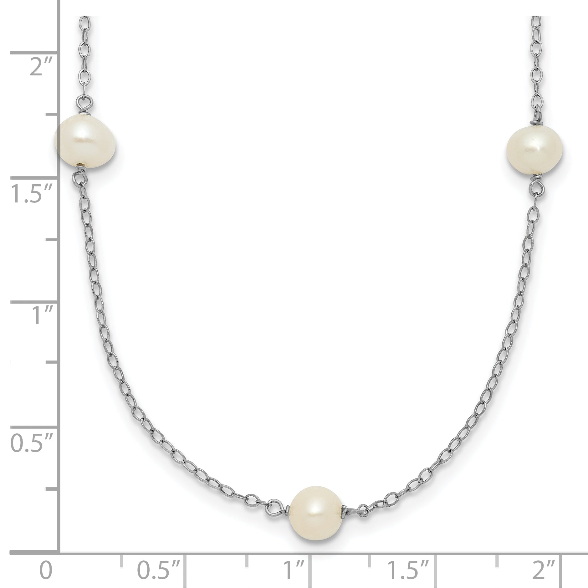 10K White Gold 10K 5-6mm Round Freshwater Cultured Pearl 7 Station 16 Inch Necklace