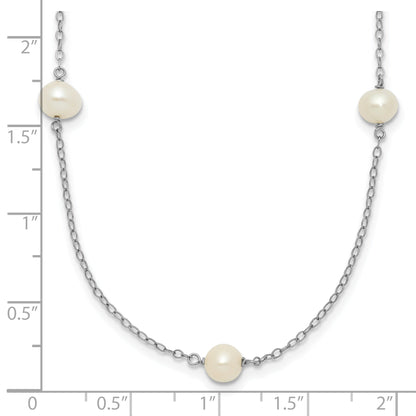 10K White Gold 10K 5-6mm Round Freshwater Cultured Pearl 7 Station 16 Inch Necklace