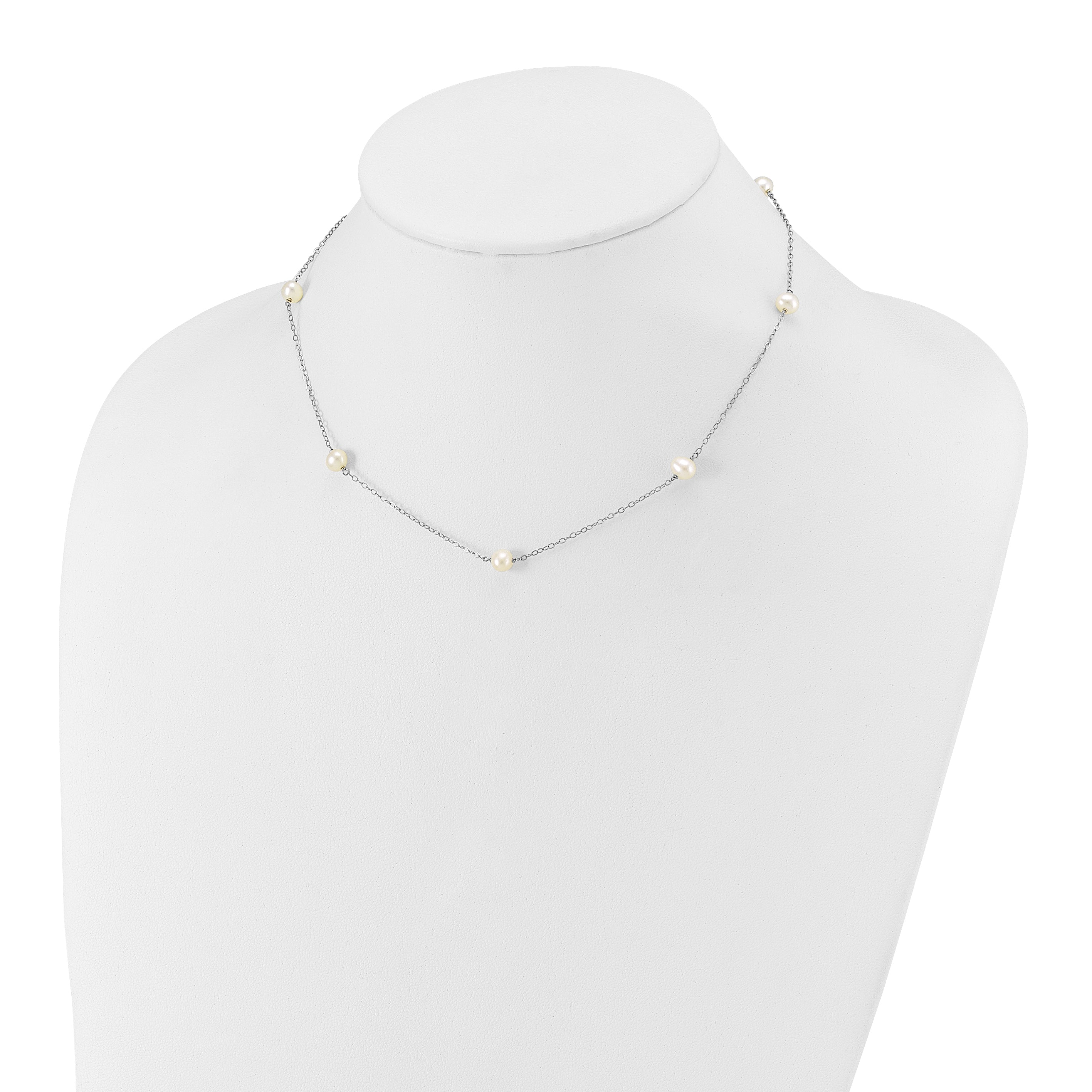 10K White Gold 10K 5-6mm Round Freshwater Cultured Pearl 7 Station 16 Inch Necklace