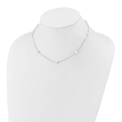 10K White Gold 10K 5-6mm Round Freshwater Cultured Pearl 7 Station 16 Inch Necklace