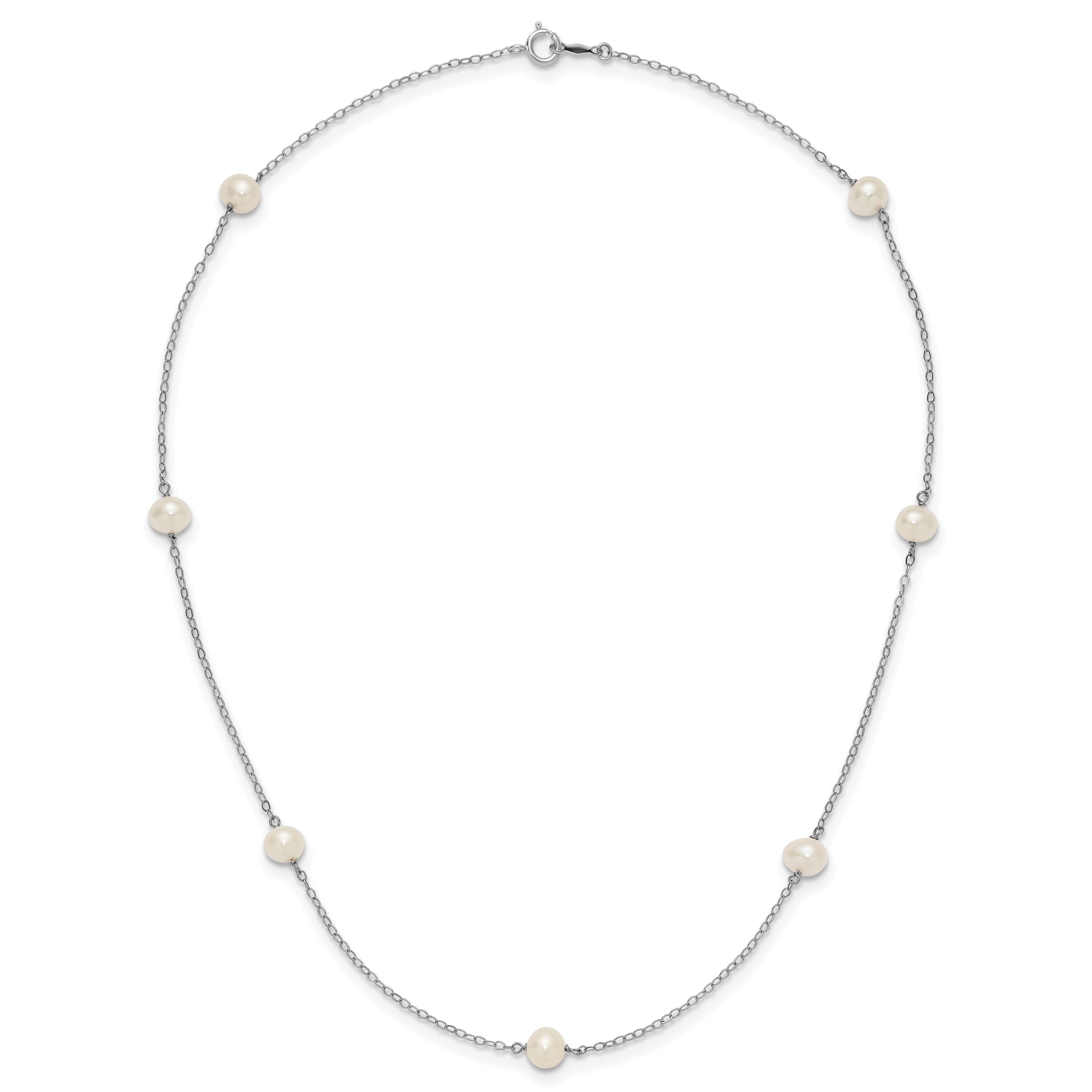 10K White Gold 10K 5-6mm Round Freshwater Cultured Pearl 7 Station 16 Inch Necklace