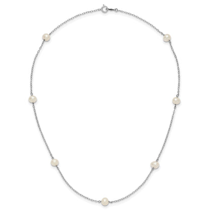 10K White Gold 10K 5-6mm Round Freshwater Cultured Pearl 7 Station 16 Inch Necklace