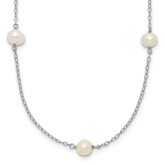 10K White Gold 10K 5-6mm Round Freshwater Cultured Pearl 7 Station 16 Inch Necklace