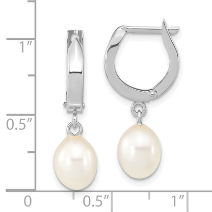 10K White Gold 10K 6-7mm Teardrop Freshwater Cultured Pearl Hoop Dangle Earrings