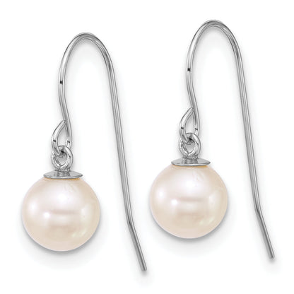 10K White Gold Polished 6-7mm Round Freshwater Culture Pearl Dangle Shepherd Hook Earrings