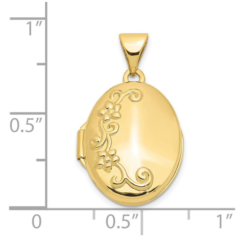 10K Yellow Gold Floral Oval Locket