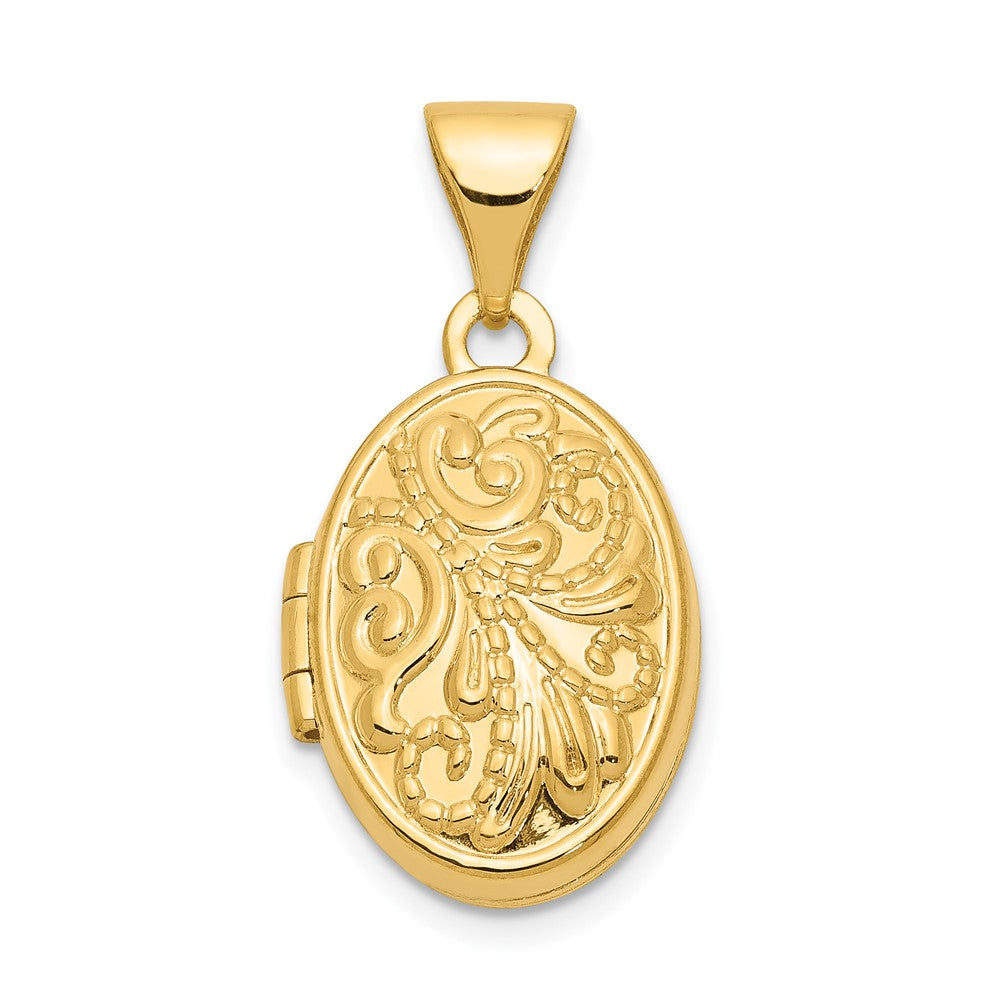 10K Yellow Gold 10Ky Beaded Scroll Design Oval Locket