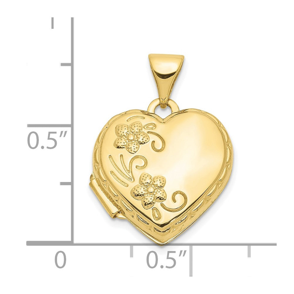 10K Yellow Gold Domed Floral Heart Locket