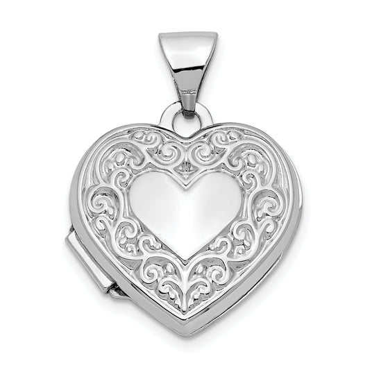 10K White Gold Heart Locket