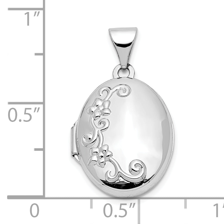 10K White Gold Floral Oval Locket