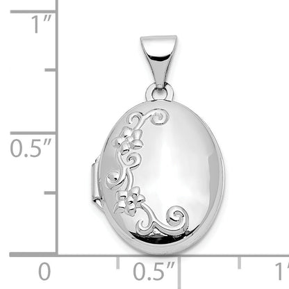 10K White Gold Floral Oval Locket