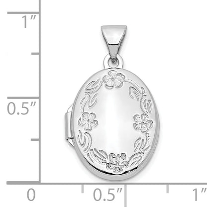 10K White Gold 17mm Oval Leaf Floral Hand Engraved Locket