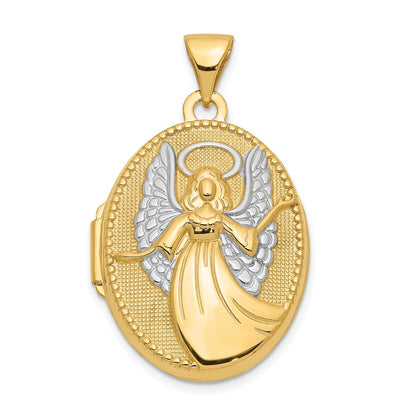10K Yellow W/Rhodium 21mm Oval Guardian Angel Locket