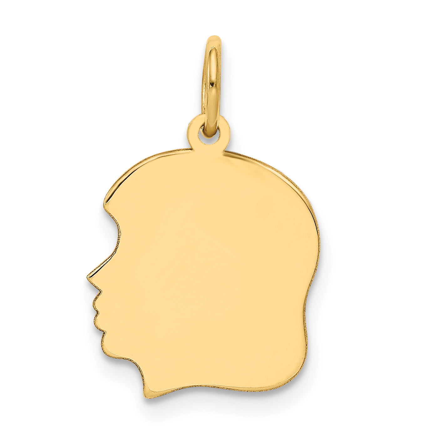 10k Yellow Gold 10K Plain Medium .013 Gauge Facing Right Engravable Girl Head Charm