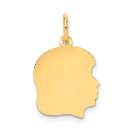 10k Yellow Gold 10K Plain Medium .018 Gauge Facing Right Engravable Girl Head Charm