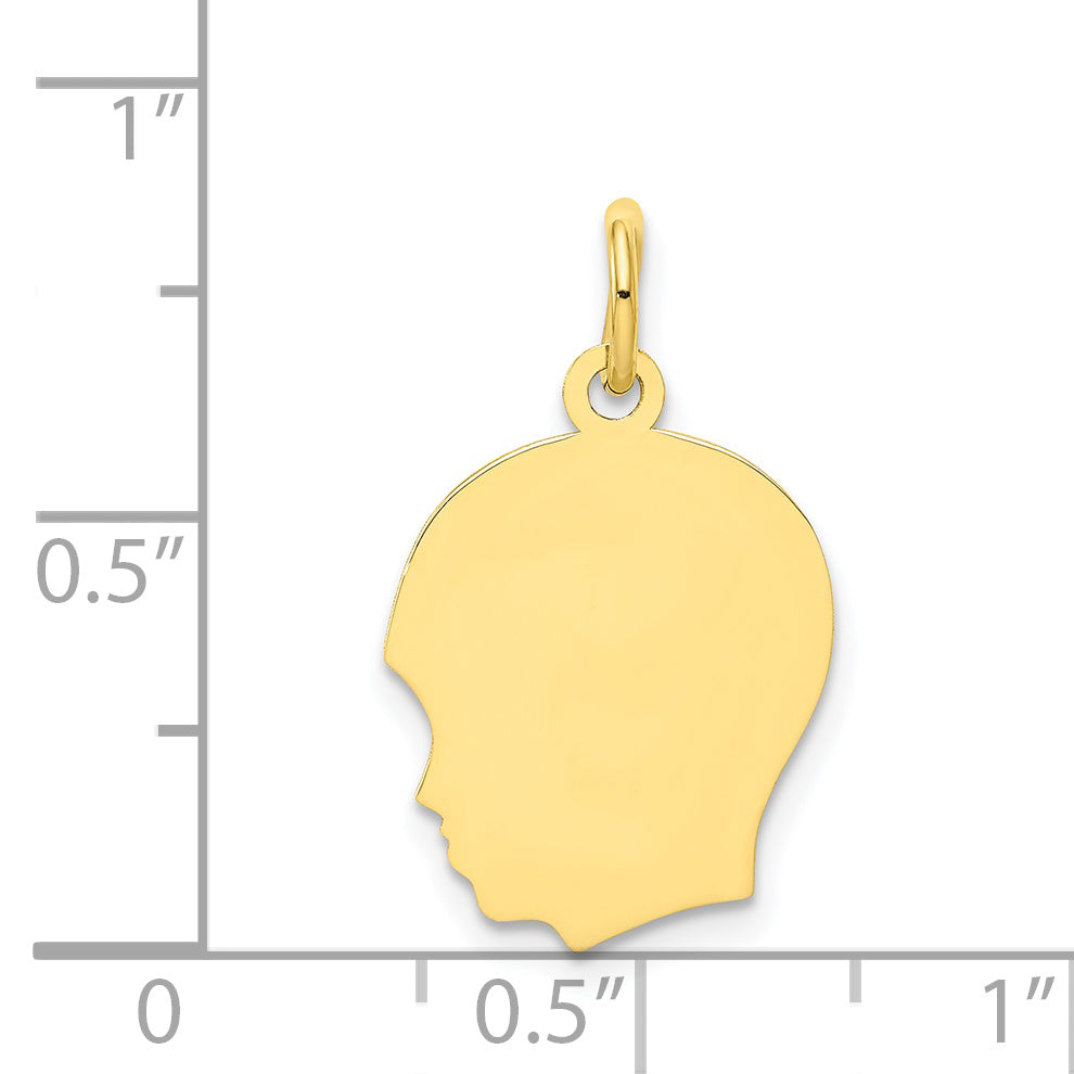 10k Yellow Gold 10K Plain Medium .013 Gauge Facing Left Engravable Boy Head Charm
