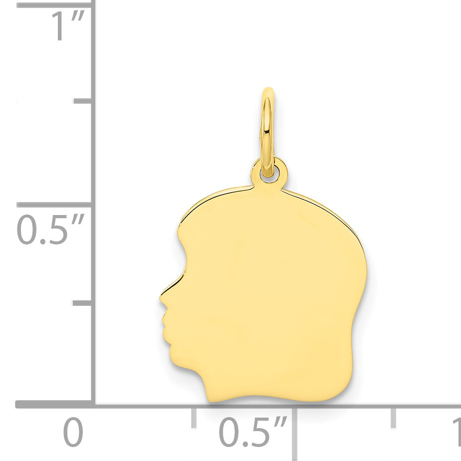 10k Yellow Gold 10K Plain Medium .018 Gauge Facing Left Engravable Girl Head Charm