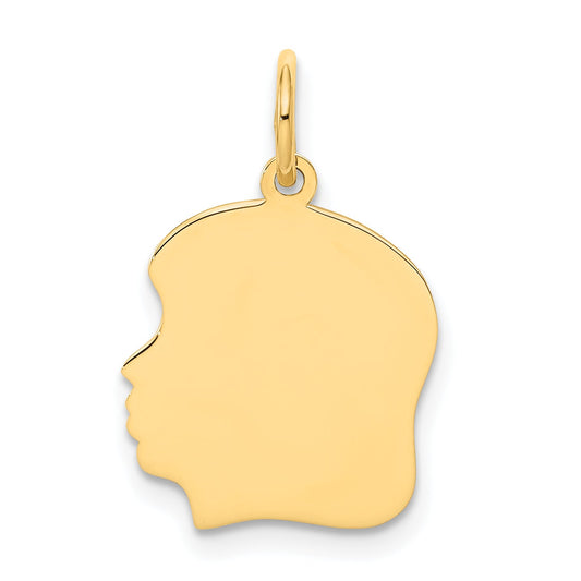 10k Yellow Gold 10K Plain Medium .013 Gauge Facing Left Engravable Girl Head Charm