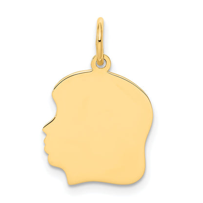 10k Yellow Gold 10K Plain Medium .018 Gauge Facing Left Engravable Girl Head Charm