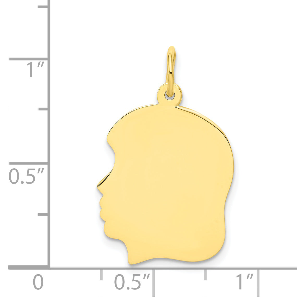 10k Yellow Gold 10K Plain Medium .013 Gauge Facing Left Engravable Girl Head Charm