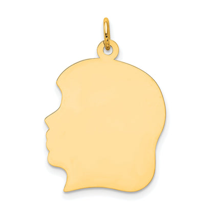10k Yellow Gold 10K Plain Large .018 Gauge Facing Left Engravable Girl Head Charm