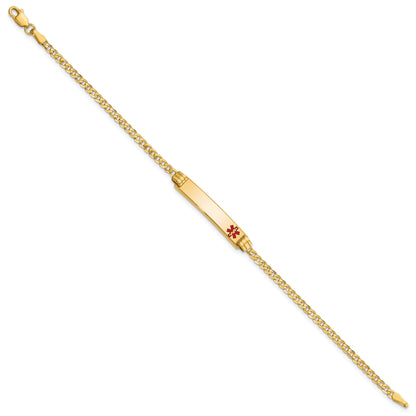 10K Yellow Gold Medical Red Enamel Curb Link Id Bracelet