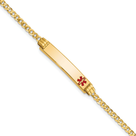 10K Yellow Gold Medical Red Enamel Curb Link Id Bracelet