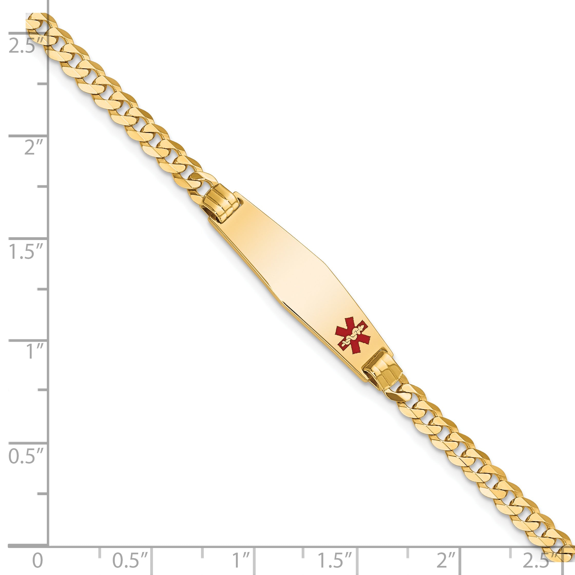 10K Yellow Gold Medical Soft Diamond Shape Red Enamel Curb Link Id Bracelet