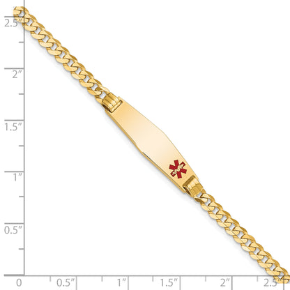 10K Yellow Gold Medical Soft Diamond Shape Red Enamel Curb Link Id Bracelet