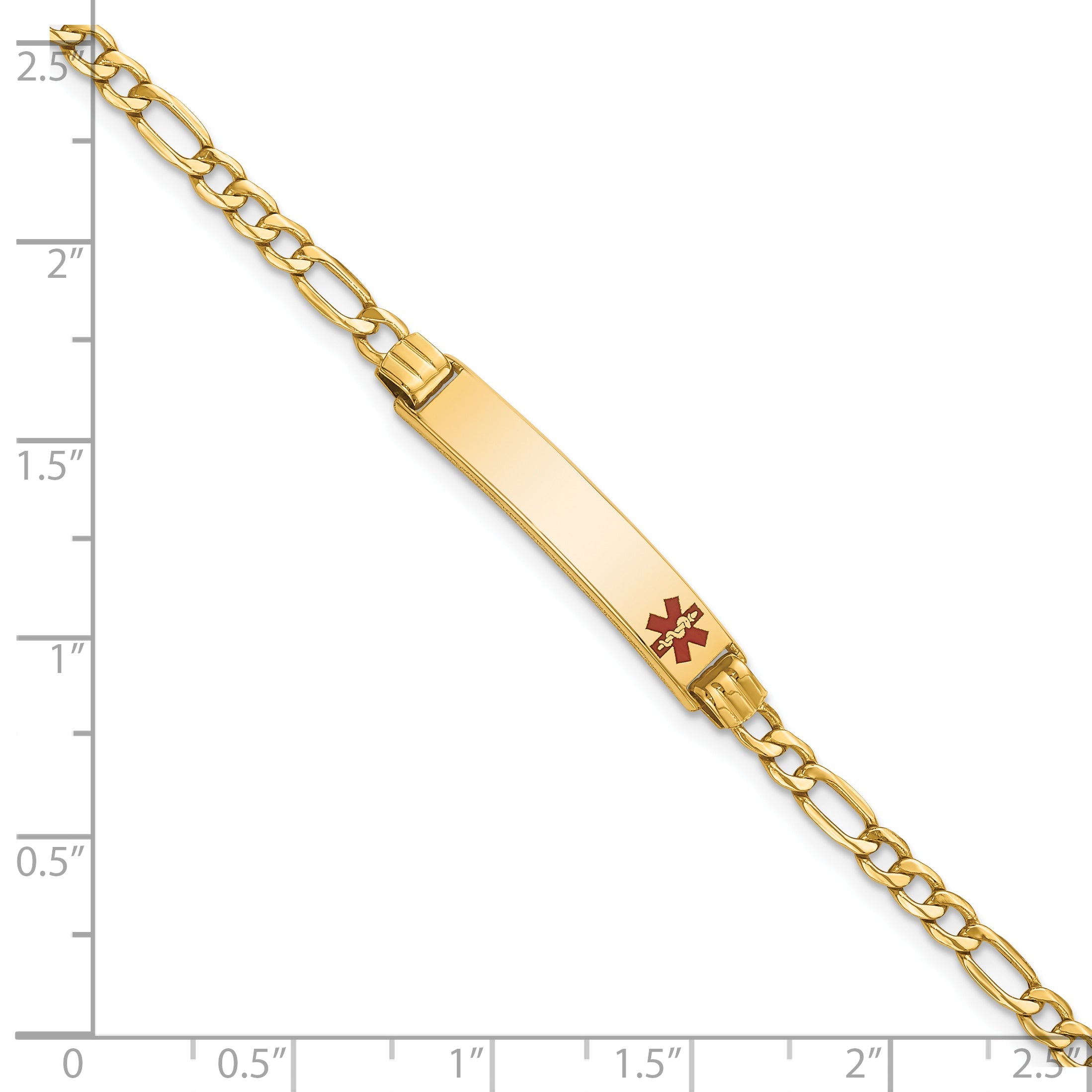 10K Yellow Gold Semi-Solid Medical Polished Red Enamel Figaro Id Bracelet