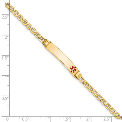 10K Yellow Gold Semi-Solid Medical Red Enamel Anchor Link Id Bracelet