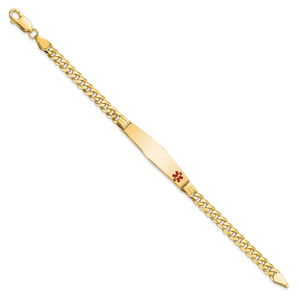 10K Yellow Gold Medical Soft Diamond Shape Red Enamel Curb Link Id Bracelet