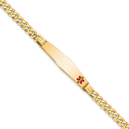 10K Yellow Gold Medical Soft Diamond Shape Red Enamel Curb Link Id Bracelet