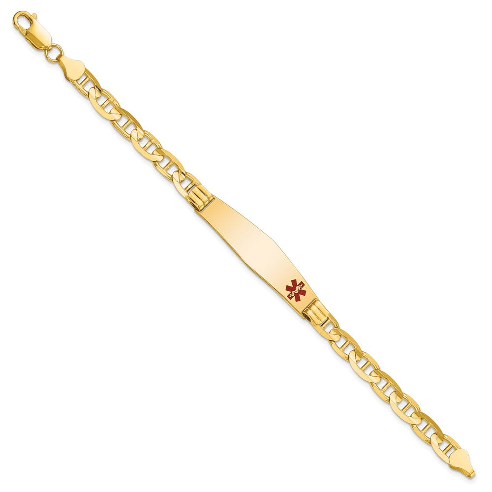 10K Yellow Gold Medical Soft Diamond Shape Red Enamel Anchor Link Id Bracelet