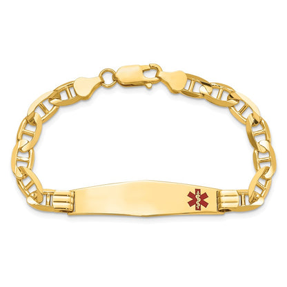 10K Yellow Gold Medical Soft Diamond Shape Red Enamel Anchor Link Id Bracelet