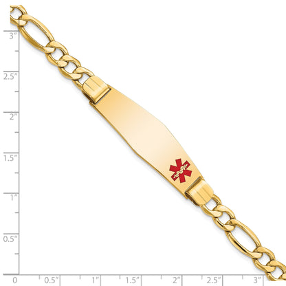 10K Yellow Gold Semi-Solid Medical Soft Diamond Shape Red Enamel Figaro Id Bracelet