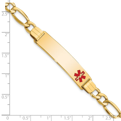 10K Yellow Gold Semi-Solid Medical Polished Red Enamel Figaro Id Bracelet