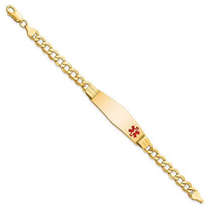 10K Yellow Gold Semi-Solid Medical Soft Diamond Shape Red Enamel Curb Link Id Bracelet